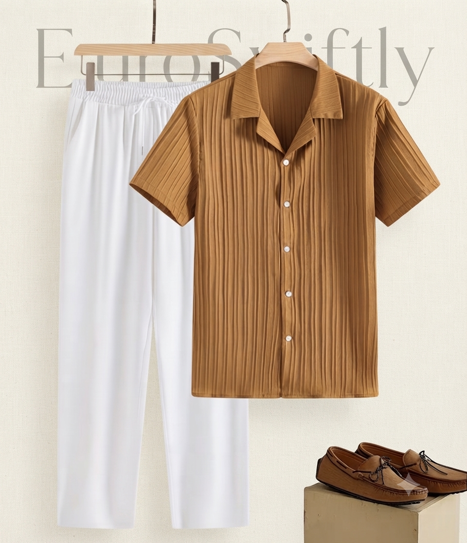 Casual Shirt And Long Pants Set for Men, Collared Short
