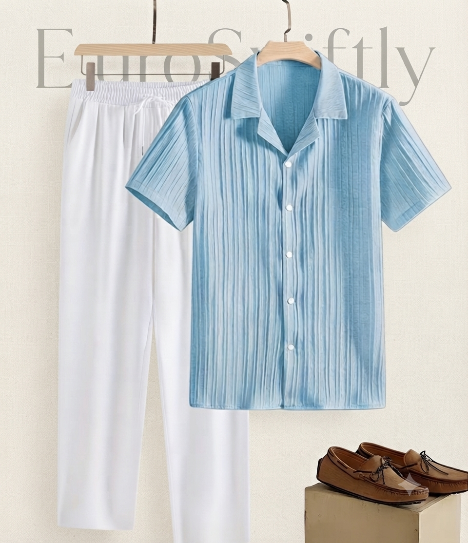Casual Shirt And Long Pants Set for Men, Collared Short