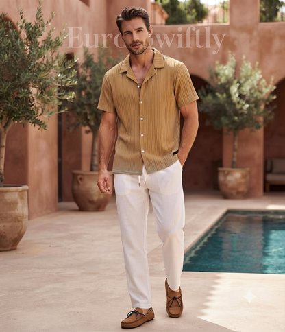 Casual Shirt And Long Pants Set for Men, Collared Short
