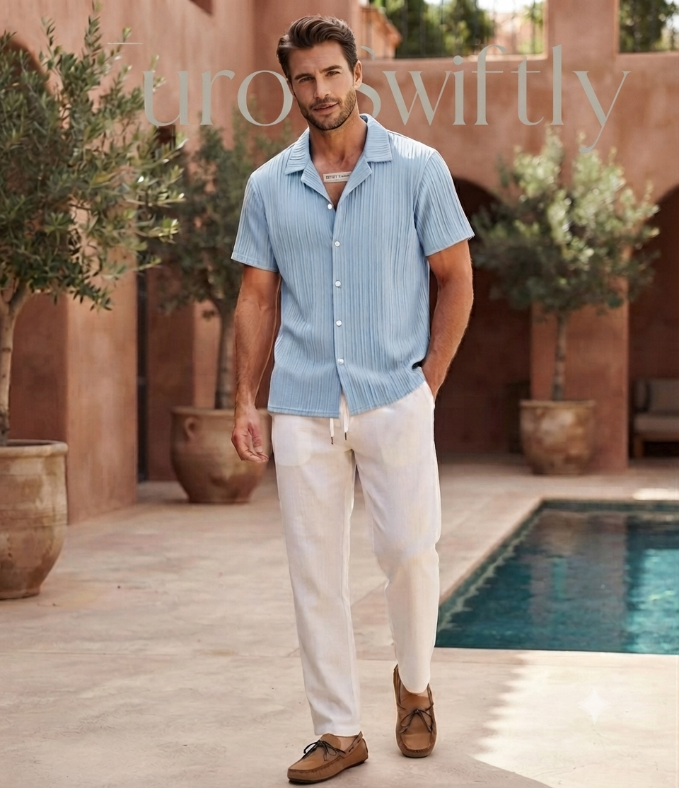 Casual Shirt And Long Pants Set for Men, Collared Short