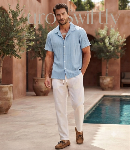 Casual Shirt And Long Pants Set for Men, Collared Short