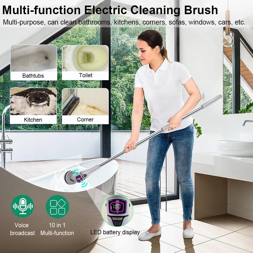 Electric Bathroom Cleaning Brush 10 in 1 Multifunctional Household