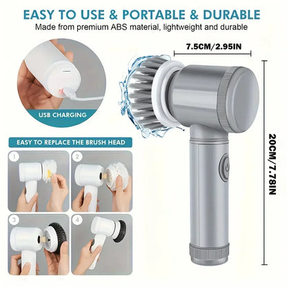 Electric Spin Scrubber Cordless Spin Scrubber with 5 Replaceable Brush