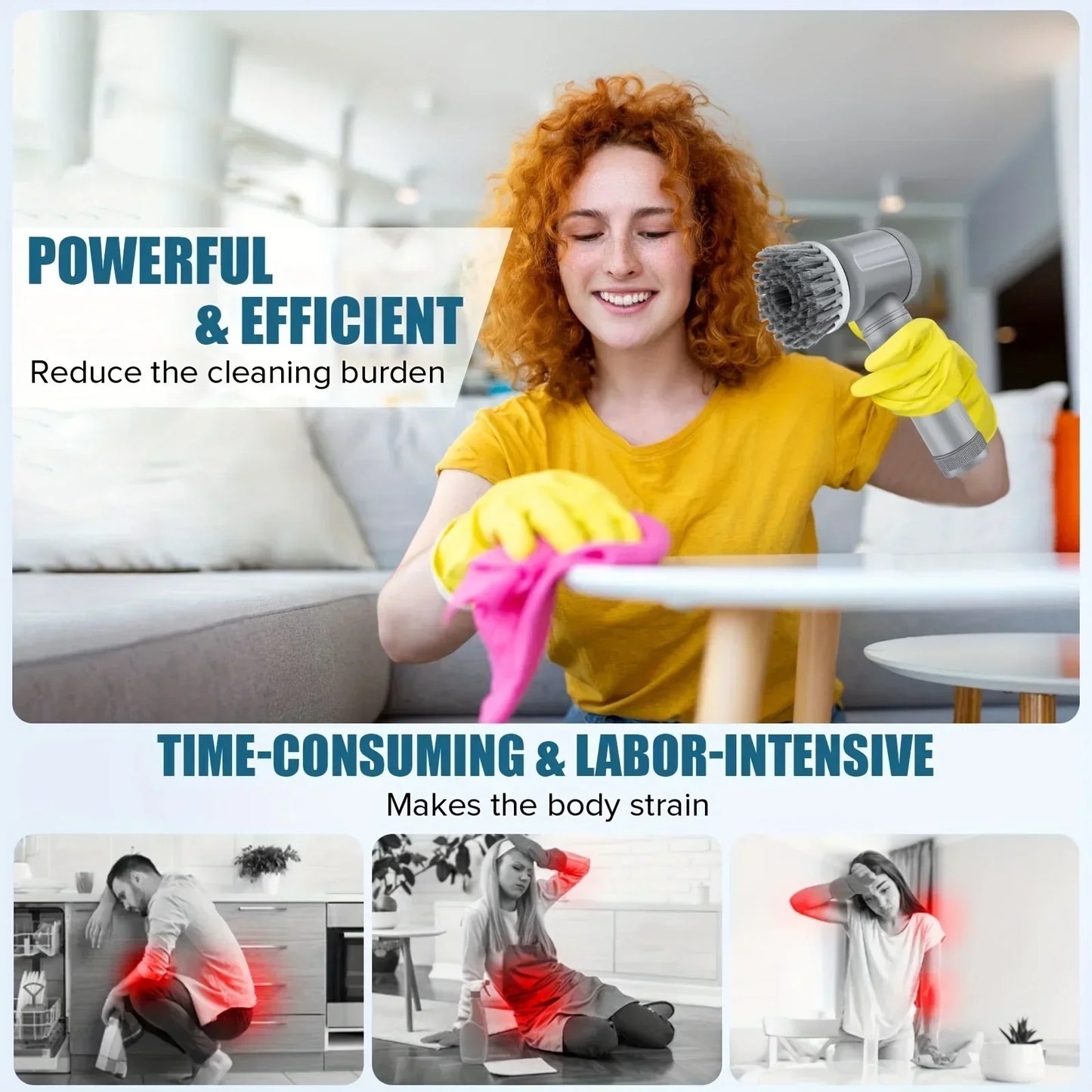 Electric Spin Scrubber Cordless Spin Scrubber with 5 Replaceable Brush