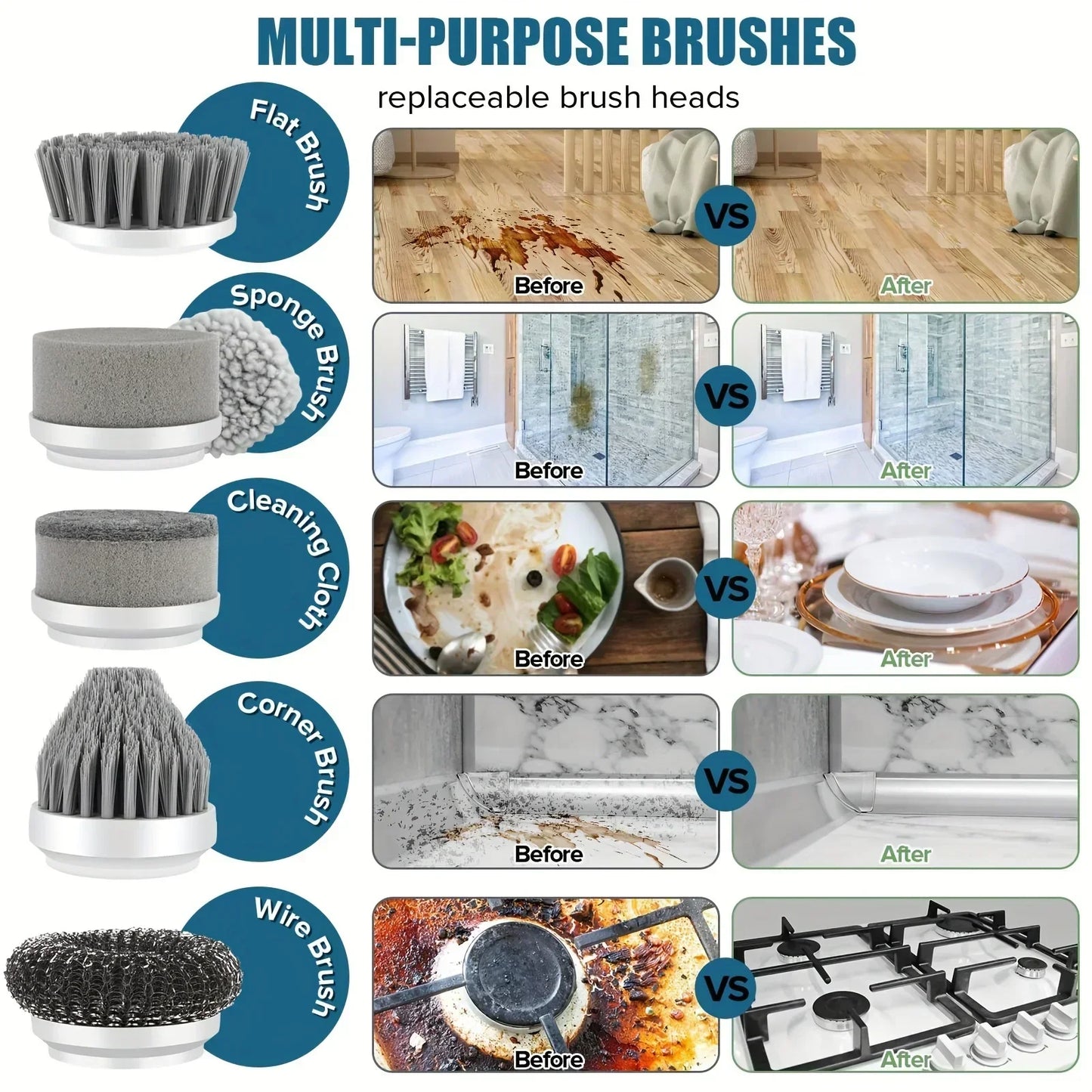 Electric Spin Scrubber Cordless Spin Scrubber with 5 Replaceable Brush